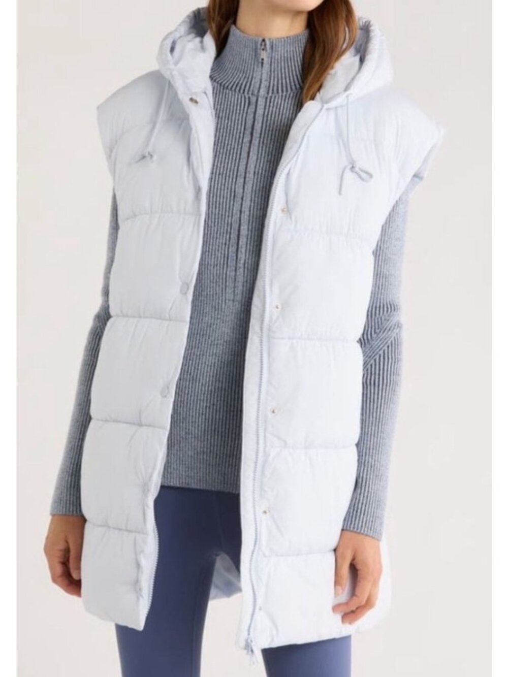ZELLA longline hooded puffer vest in blue ancient size L